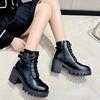 Женская обувь с пряжкой, зимние женские ботинки 2024 года, новые туфли на платформе с круглым носком и высоким каблуком, удобные офисные женские туфли на толстом каблуке