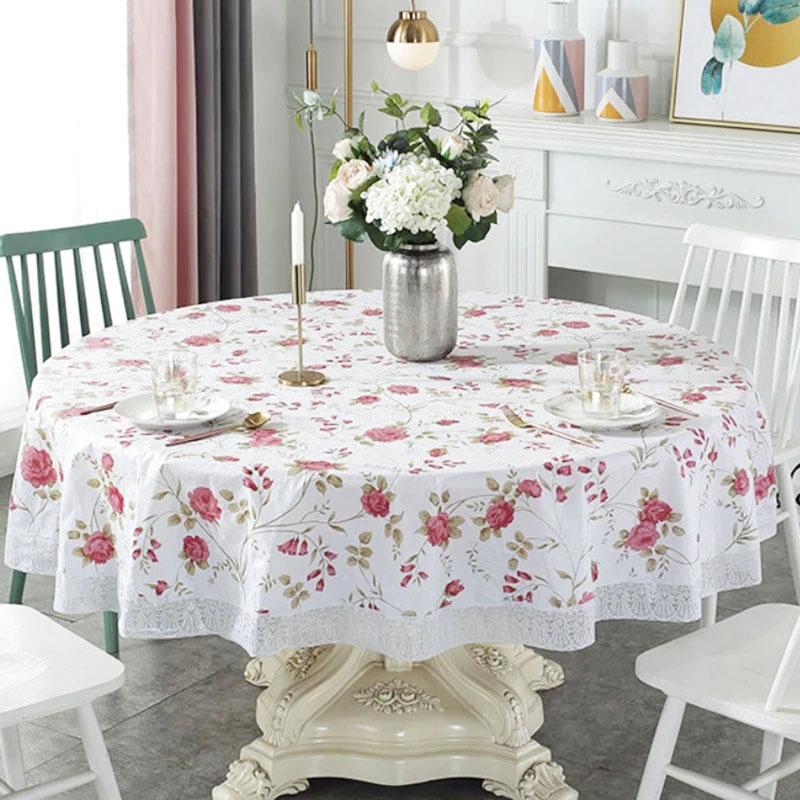1PC Picnic Blanket Lace Table Nappe Party Decor Table Cover Oil-proof Tablecloth Round PVC Printing Mantel Mesa Waterproof