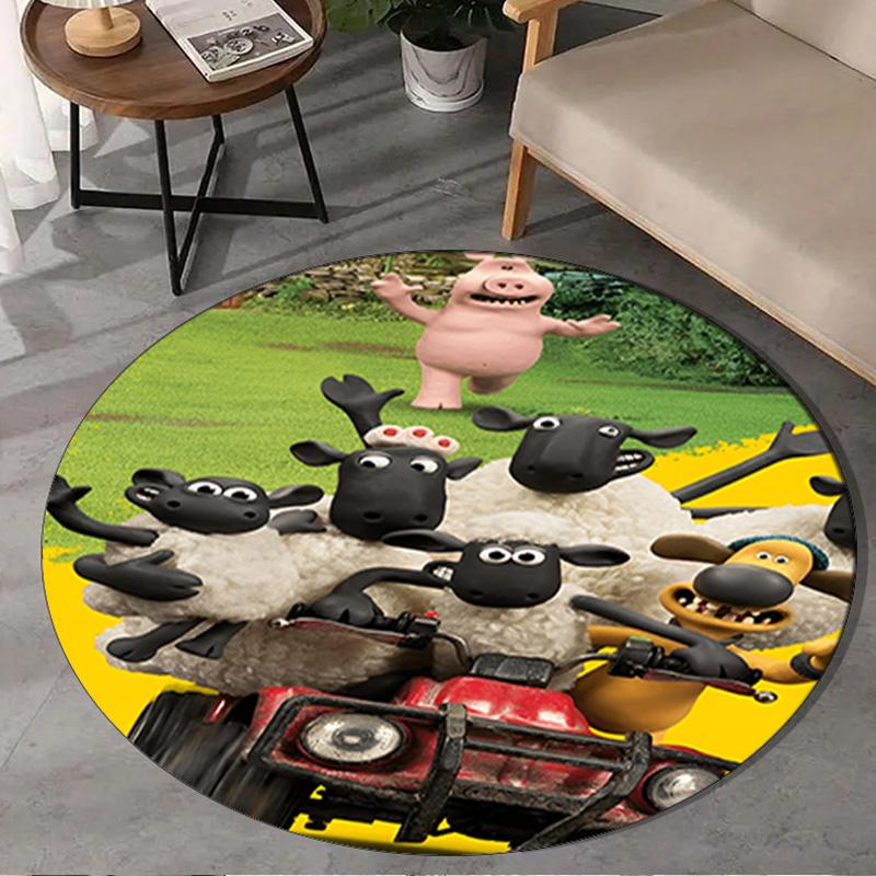 1PC Sheep Friends Adventure Round Rug, Non-slip Chair Mat, Home Decor, Circle Carpet Perfect for Office, Bedroom, Living Room,Christmas gift