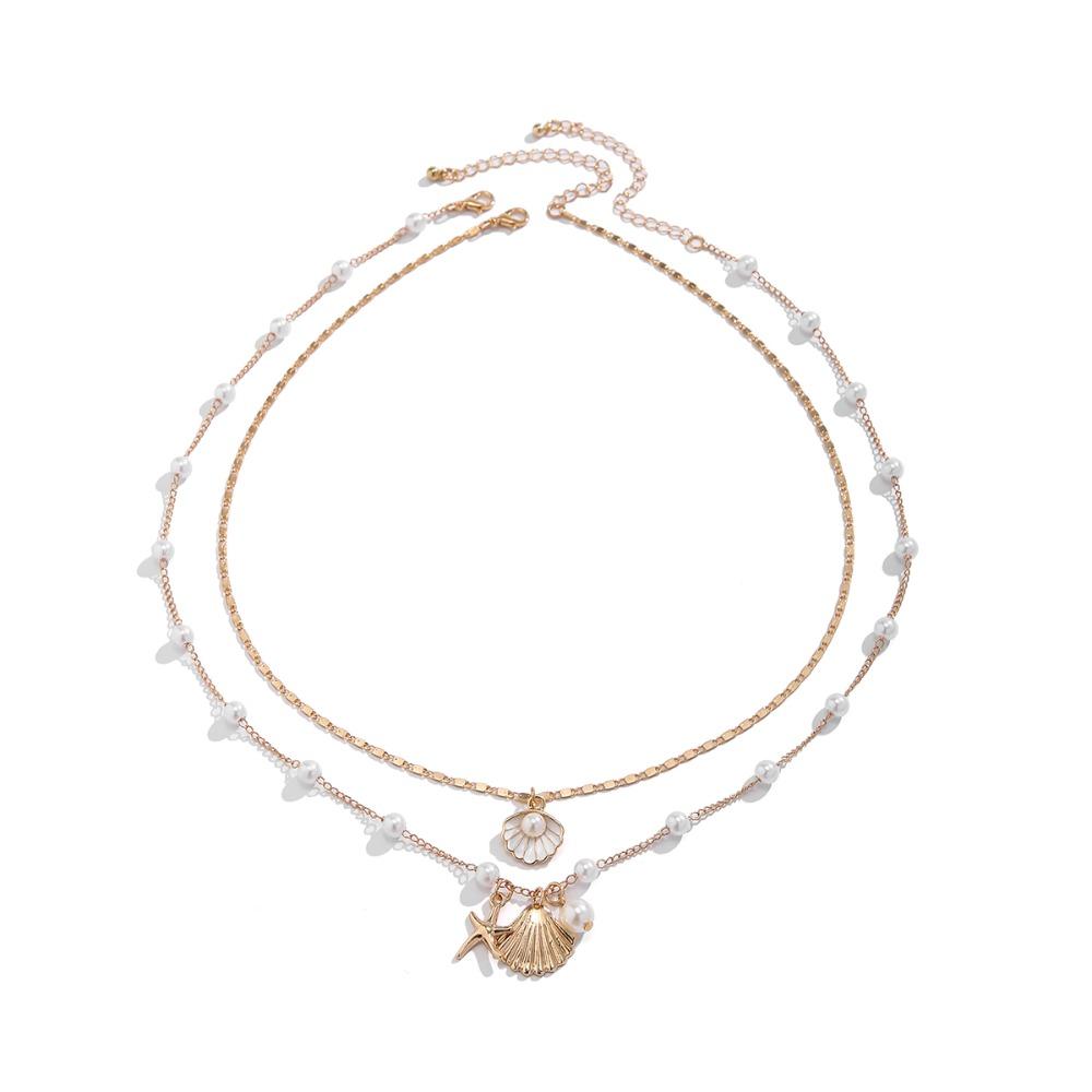 Pearl Shell Multilayer Necklace Conch Starfish Choker Trendy Shell Clavicle Necklace  Gifts