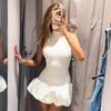 Sexy Knit Mini Dress Women Elegant Backless Sleeveless Puffy Dresses Female 2024 Spring Summer Party Fashion White Short Robe