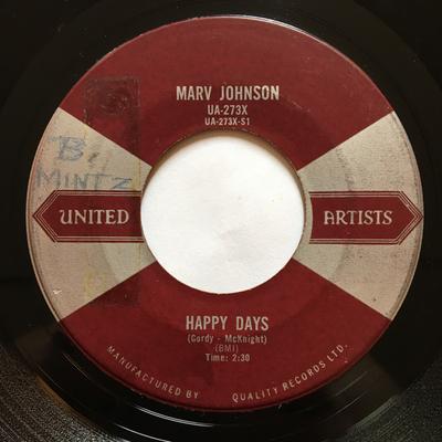 7-дюймовая пластинка МАРВ ДЖОНСОН - Счастливые дни UA273X United Artists 1960 Канада Соул/Фанк Б/У