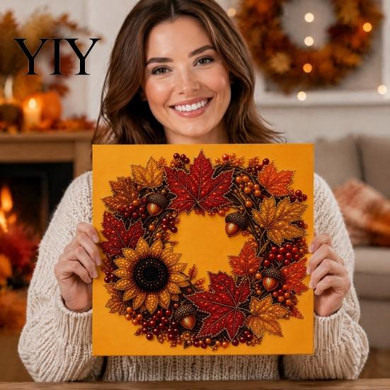 Wall Art for Living Room Pumpkin Faux Pearl Kit, Fall Wreath Painting Autumn Harvest Craft Kits Beginners 3D Bead Kit Adults Beginners, Home