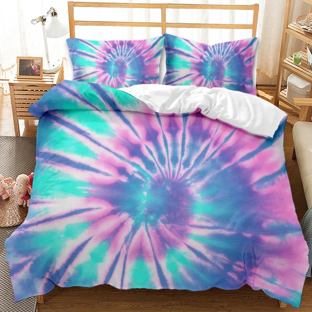 Комплект постельного белья Boho Tie Dye, комплект постельного белья в стиле хиппи, комплект постельного белья синего и фиолетового цвета для двоих, цыганский комплект постельного белья размера «king-size», полиэстеровый чехол для одеяла