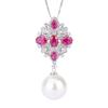 Inlaid white rhombus oval blue diamond zircon pearl pendant necklace simple retro personalized necklace