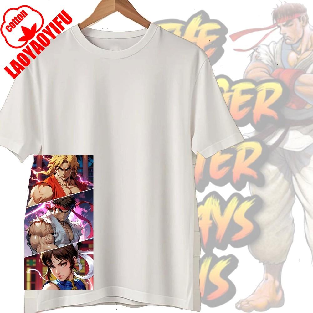 Street Fighter Chun-Li Ryu Принтованные Y2K Новые Парные Хлопковые Футболки Мужские Женские Уличная Одежда Повседневный Харадзюку Ретро Унисекс Футболка Топ