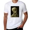 Head Of A Skeleton With A Burning Cigarette Vincent Van Gough Tshirt Casual Pattern Print Tee Shirt
