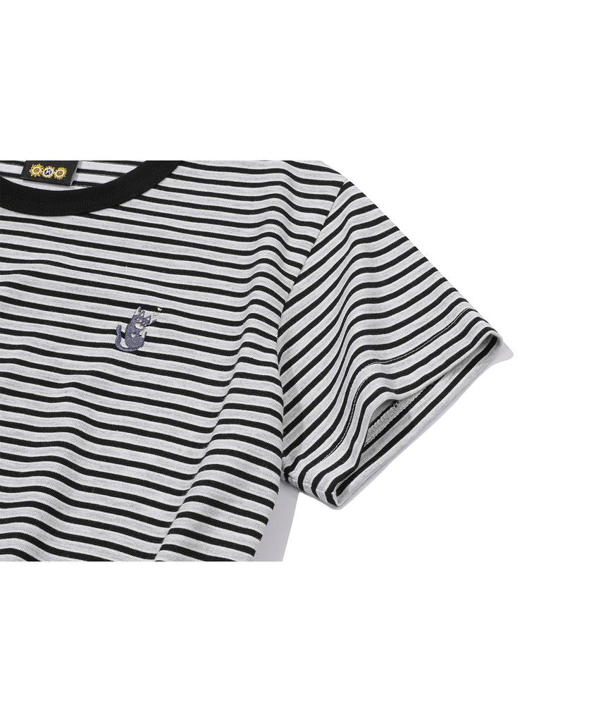 CPGN STUDIO Falling Cat Striped Crop Short Sleeve Tee Black