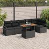 7-Piece Garden Sofa Set with Cushions Black Poly Rattan Acacia, 2-Seater Garden Sofa with Cushions Rattan 3349722