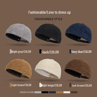 Мужская японская вельветовая зимняя шапка без полей - стиль хип-хоп, трендовая осенне-зимняя шапка-бини высокого класса.