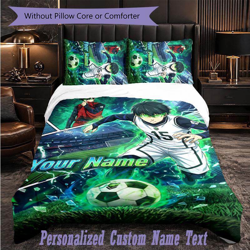 Personalized 3Pcs Bedding SetBlue Lock Custom Text Duvet Cover Pillowcase Set Bedroom Gift