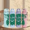 1PC Green Highland Cow Head Pattern 750ml Color Plastic Sports Water Bottle Leakproof Flip Straw Lid Suitable for Sports Office Home Use