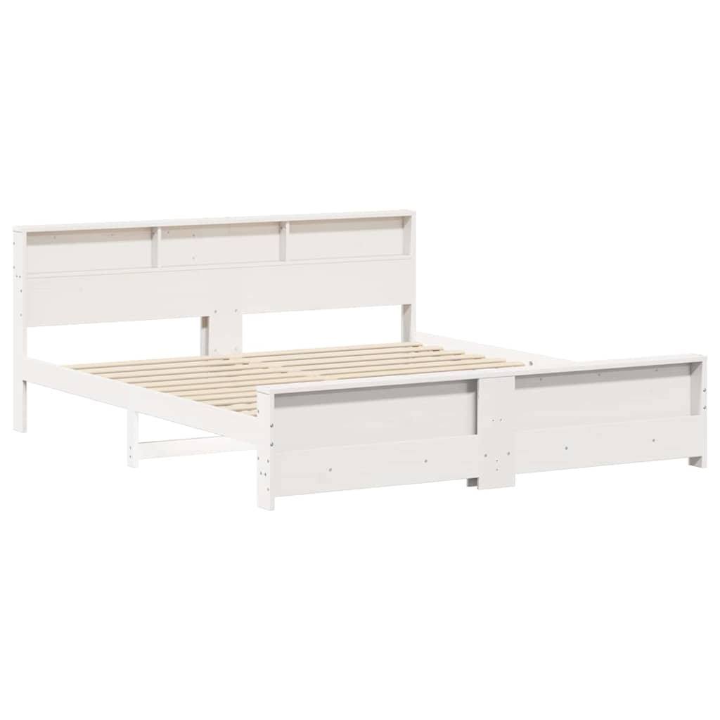 Platform Bed Frame with Shelf White 180 x 200 cm Solid Pine Wood