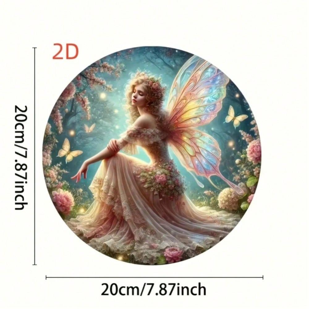 Fairy Forest Round Metal Sign 2D Wall Art Magical Floral Butterfly Decor for Home Cafe Bar