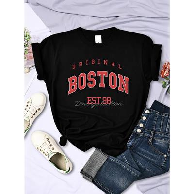 Оригинальная футболка Boston Est.98 Street Letter, женская летняя дышащая футболка в стиле хип-хоп, повседневная, крутая, с коротким рукавом, мягкая уличная одежда