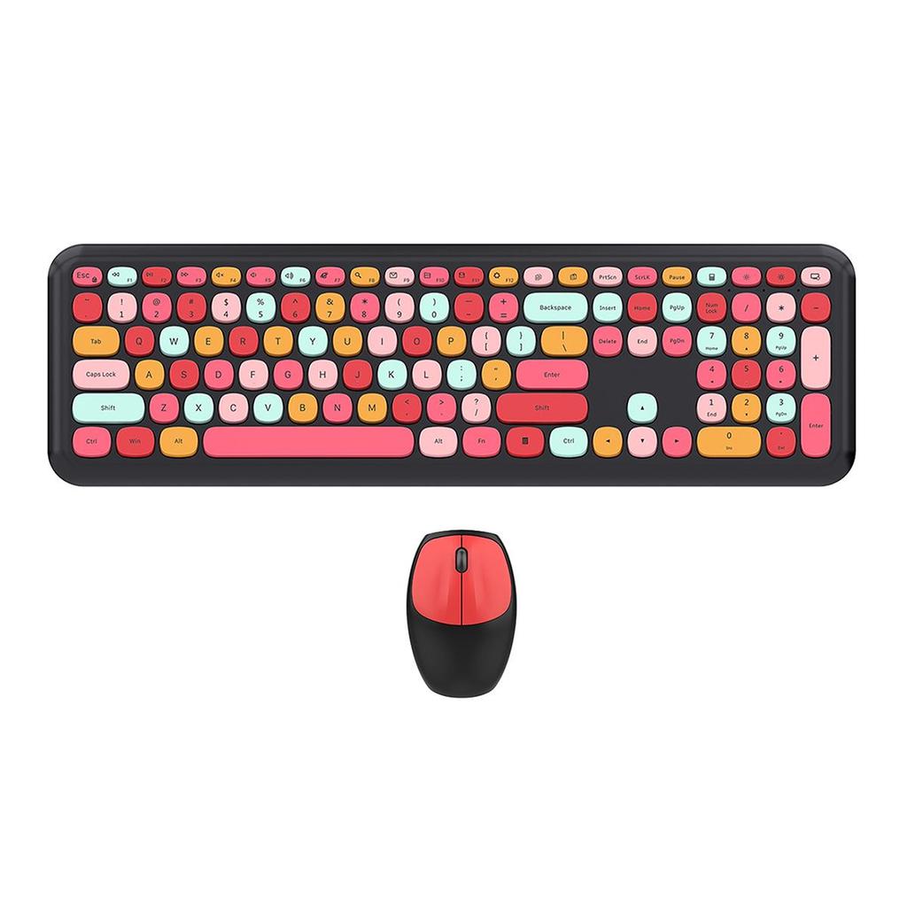 Mofii Беспроводная мышь и клавиатура, набор круглых клавиш, цветная клавиатура, женская офисная беспроводная клавиатура, полноразмерная клавиатура для пишущей машинки