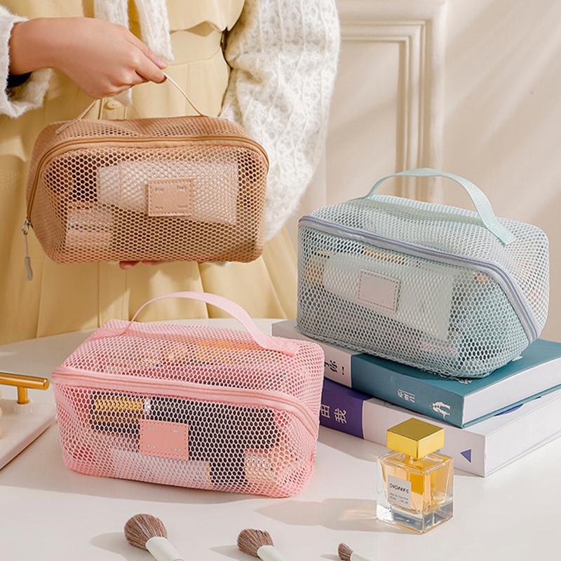 Женская портативная сумка-органайзер для туалетных принадлежностей, сетчатая прозрачная косметичка, большая вместимость, тоут, многофункциональный кейс для макияжа