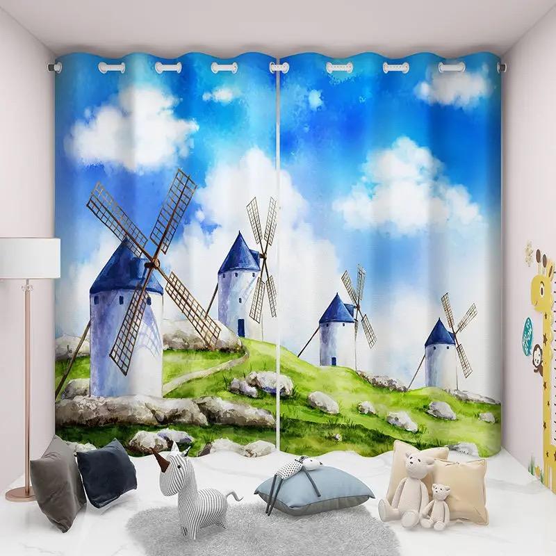 2 панели Пляж Чайки Парусник Морской пейзаж Печатные шторы Простые Современные шторы Для Гостиной Спальни Кухни Ванной Окна