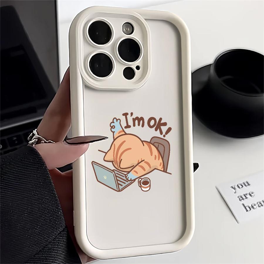 Чехол для телефона для iPhone 11 13 14 16e 12 16 Pro Max 15 Plus Мягкий чехол 15Pro 14+ 13Pro 16+ Забавный мультяшный Рабочий кот