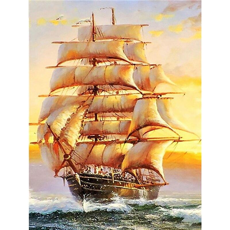 DIY 5D алмазная живопись полный круглый смоляный парусник Алмазная художественная вышивка вид на море вышивка крестиком Алмазная мозаика домашний декор