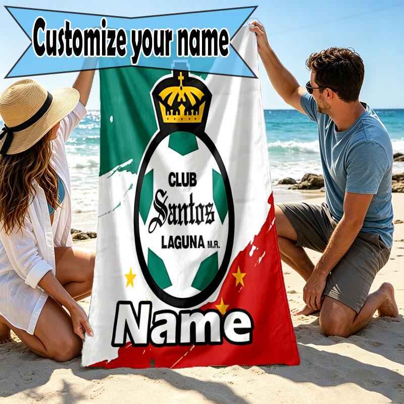 Custom Name Personalized Club Santos Laguna Print Beach Towel, for Trip Camping Beach Party Home Decor, Birthday Gift for Family & Friends