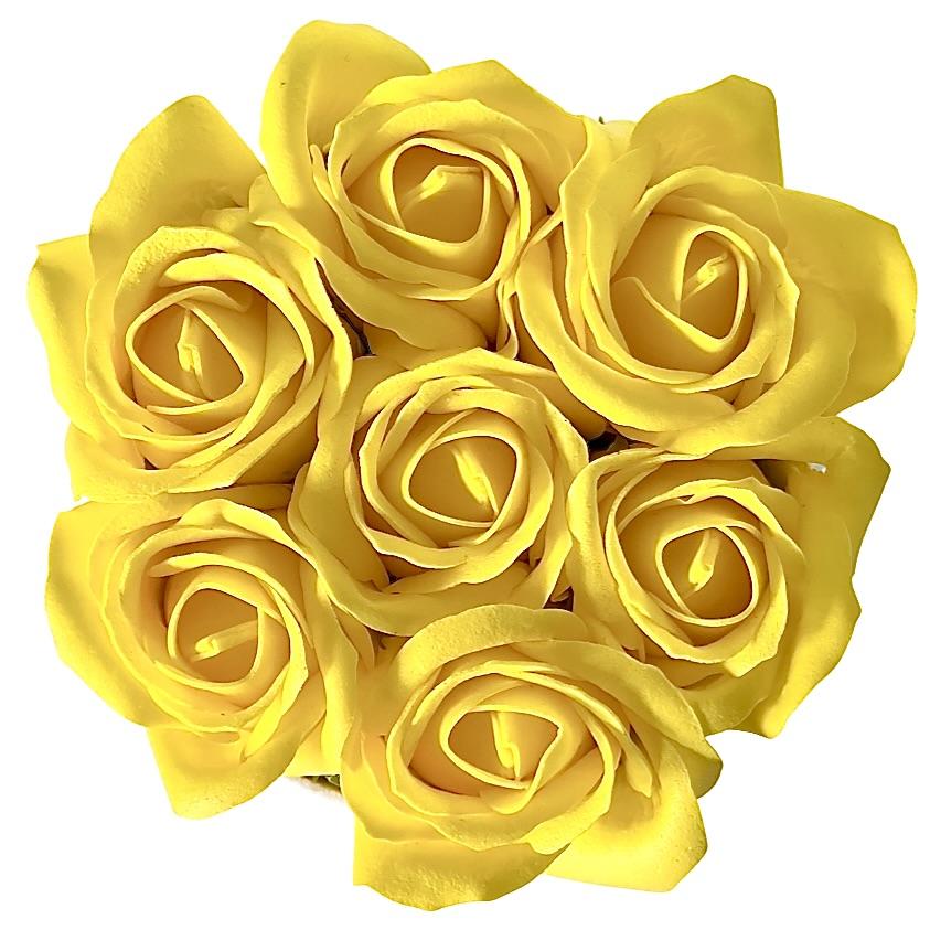 Flowerbox inspiruj - białe pudełko z różami mydlanymi - nr 16 żółty