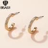 Bisaer Bright Colorful Rhinestones Circular Shape Stud Earrings for Women Fine Jewelry