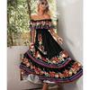 Dazzling Dress2025 European and American Spring Summer Women New off-Shoulder Print Long Big Hemline Dress