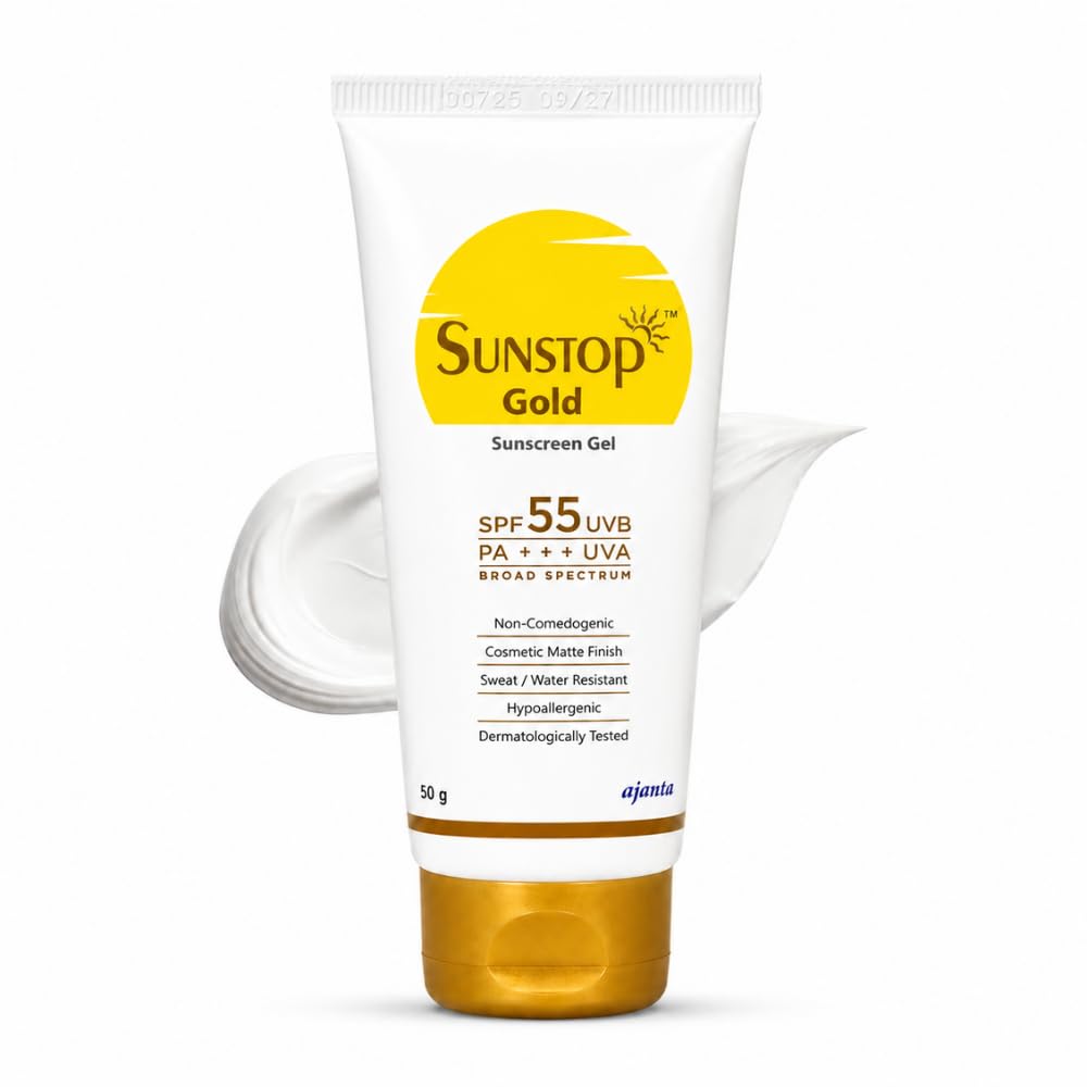 Sunstop Gold Sunscreen Gel SPF 55 PA+++ | Broad Spectrum | Waterproof | Matte-finish Sunscreen | Gel-Based | Dermatologically Tested | Non-comedoge