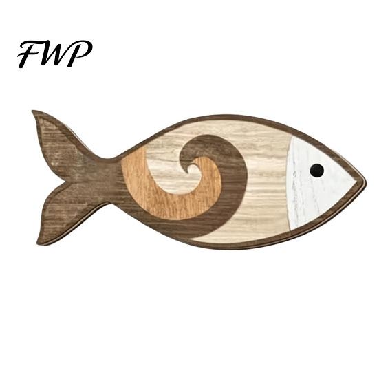 Nautical Themed Wall Decor 4 Pcs Rustic Fish Art Wooden Hanging Sculpture Beach for Coastal Ocean Bathroom Home Vintage