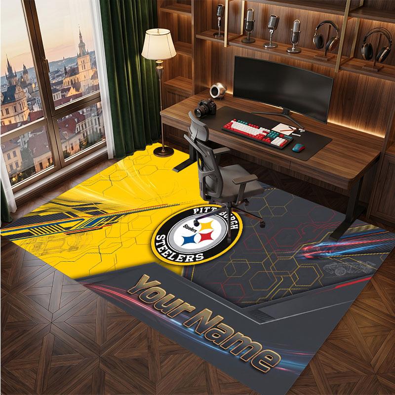 Pittsburgh Steelers Personalized Crystal Velvet Carpet, Customized Name Text Soft Anti‑Slip Rug for Living Room Bedroom