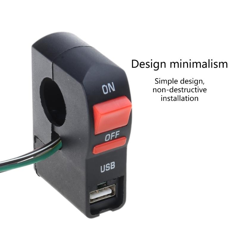 Universal Scootor Headlight Switch Handlebar On Off Button with USB Car Charger