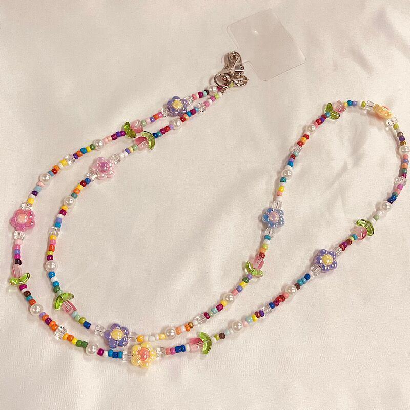 Длинный красочный ремешок для телефона с бусинами в виде цветка тюльпана, цепочка для сумки, кулон для девочек