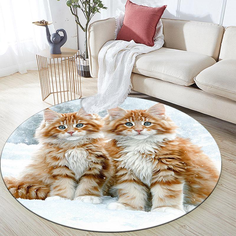Snow Animals pattern round rug,Carpet Rug for Living Room Bedroom Playroom ,Non-slip Floor Mat,Holiday Gifts and Birthday Gifts.
