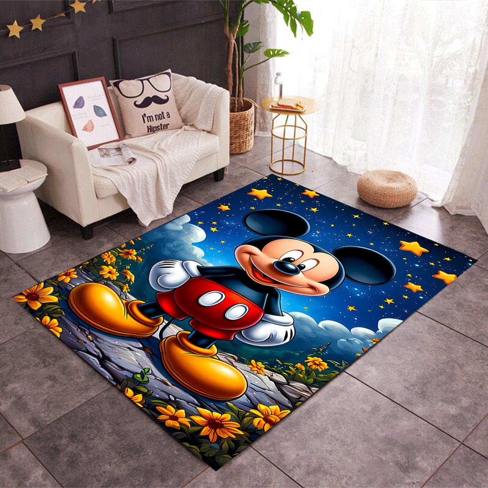 Mickey Mouse In Starry Night Disney Cartoon Theme Anti-Slip Rug - Polyester, Home Decor, Suitable for Bedrooms, Living Rooms, Doorways, and Studios