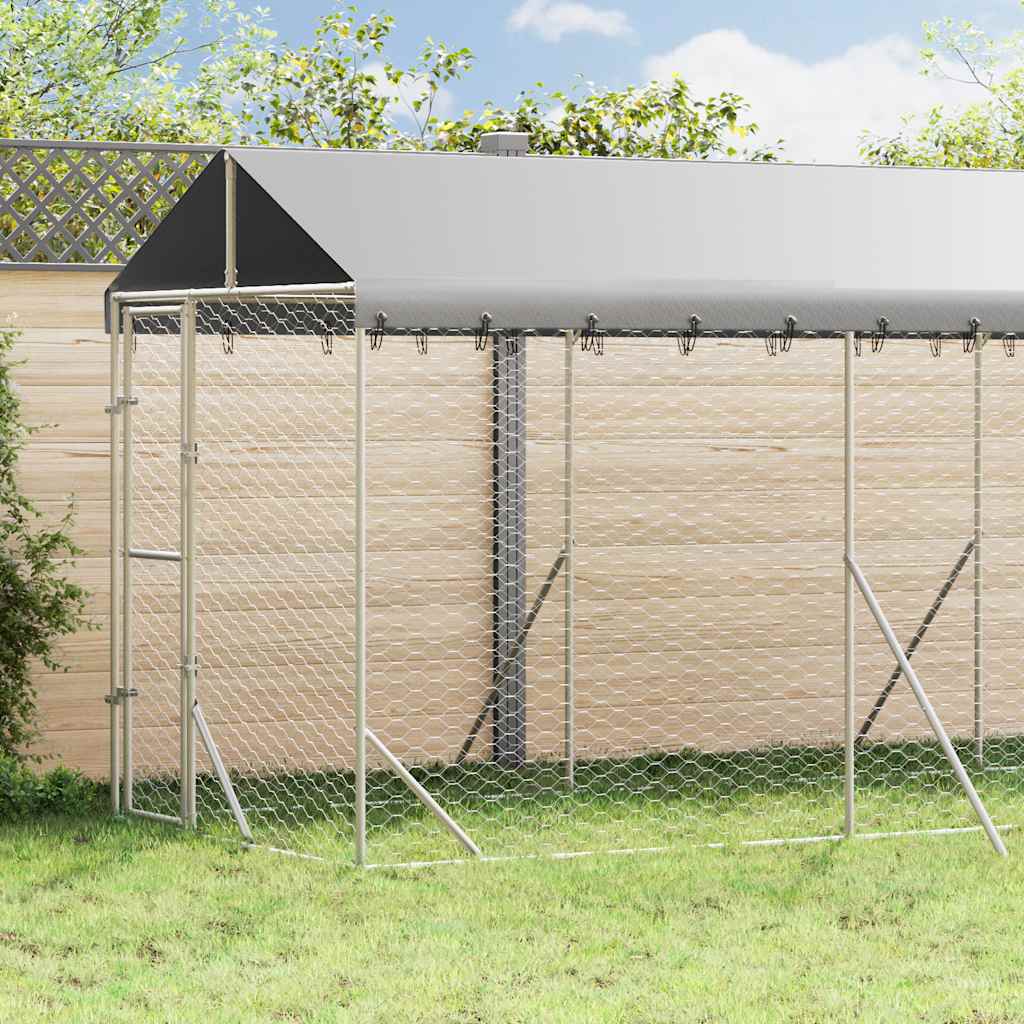 Outdoor Dog Kennel with Roof Silver 2x6x2.5 m Galvanized Steel