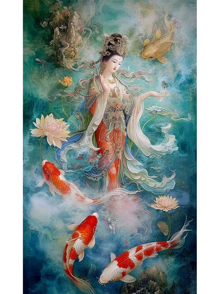 Цветная статуя Будды Гуаньинь, вышивка своими руками, полный квадрат/круглый бриллиант 5d, вышивка крестом, мозаика, буддийское зачатие, лотос