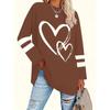 Plus Size Eyelet Hollow Solid Heart-shaped Printed Long-sleeved Top Autumn Winter Women's Casual T-shirt Light Stretch