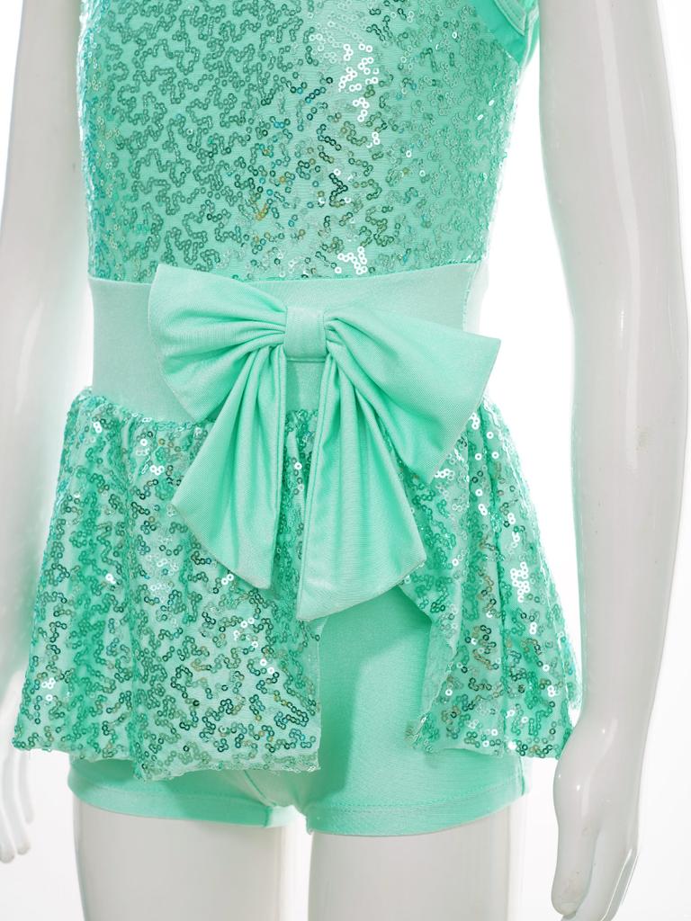 Kids Sleeveless Sequined Dancewear Gymnastics Leotard Girls Ballet Figure Skating Dress Modern Rave Jazz Dance Costume