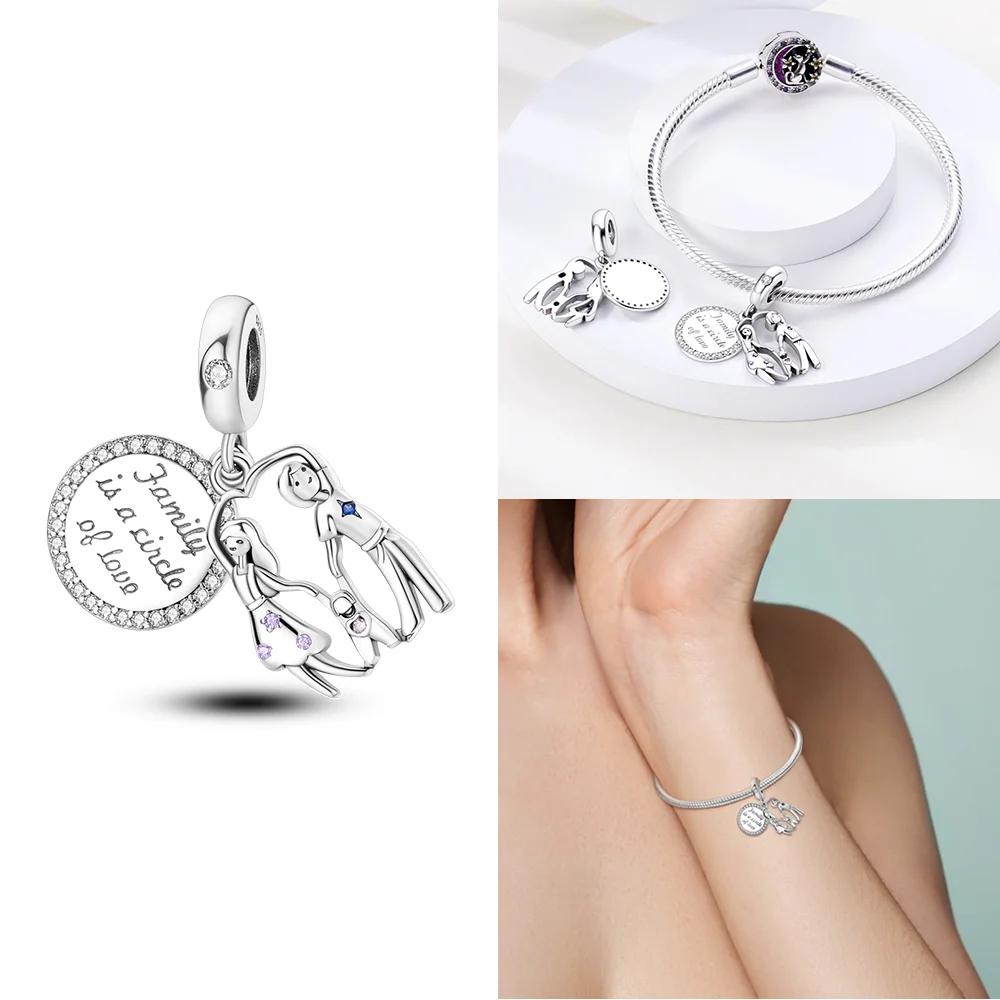 Розовый Шарм Сердце Любви Семьи Оригинальные Медные Бусины Подходят для Браслета Пандора Сделай Сам Сестра Мама Дружба Подвеска Изысканное Подарочное Ювелирное Изделие