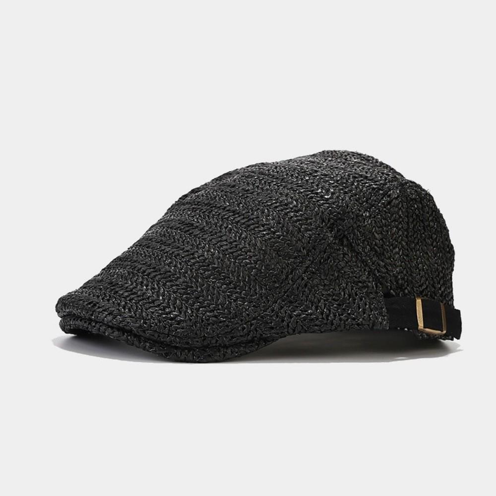 Flat Straw Beret Vacation Painter Beret Breathable Straw Newsboy Cap Unisex