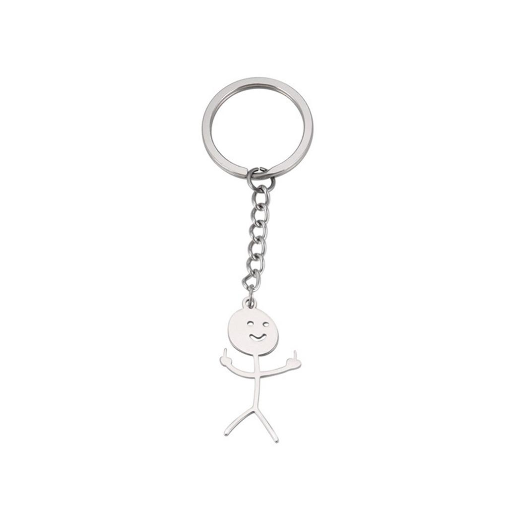Interesting Stainless Steel Keychain With Funny Character In The Middle Finger