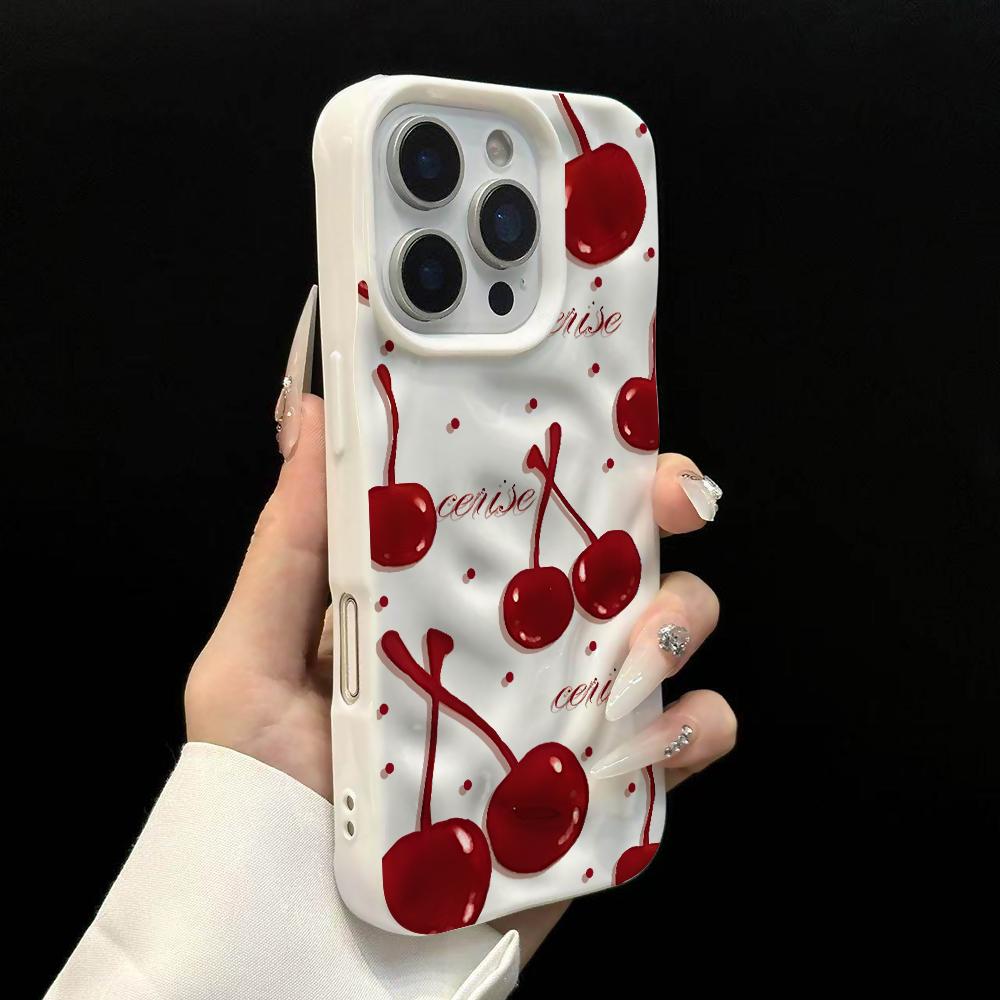 Корейский чехол для телефона с узором вишни для iPhone 17 16 15 14 13 12 11 Pro Max 14 15 Plus 17 Air Волна с морщинами Мягкий силиконовый защитный чехол от падения