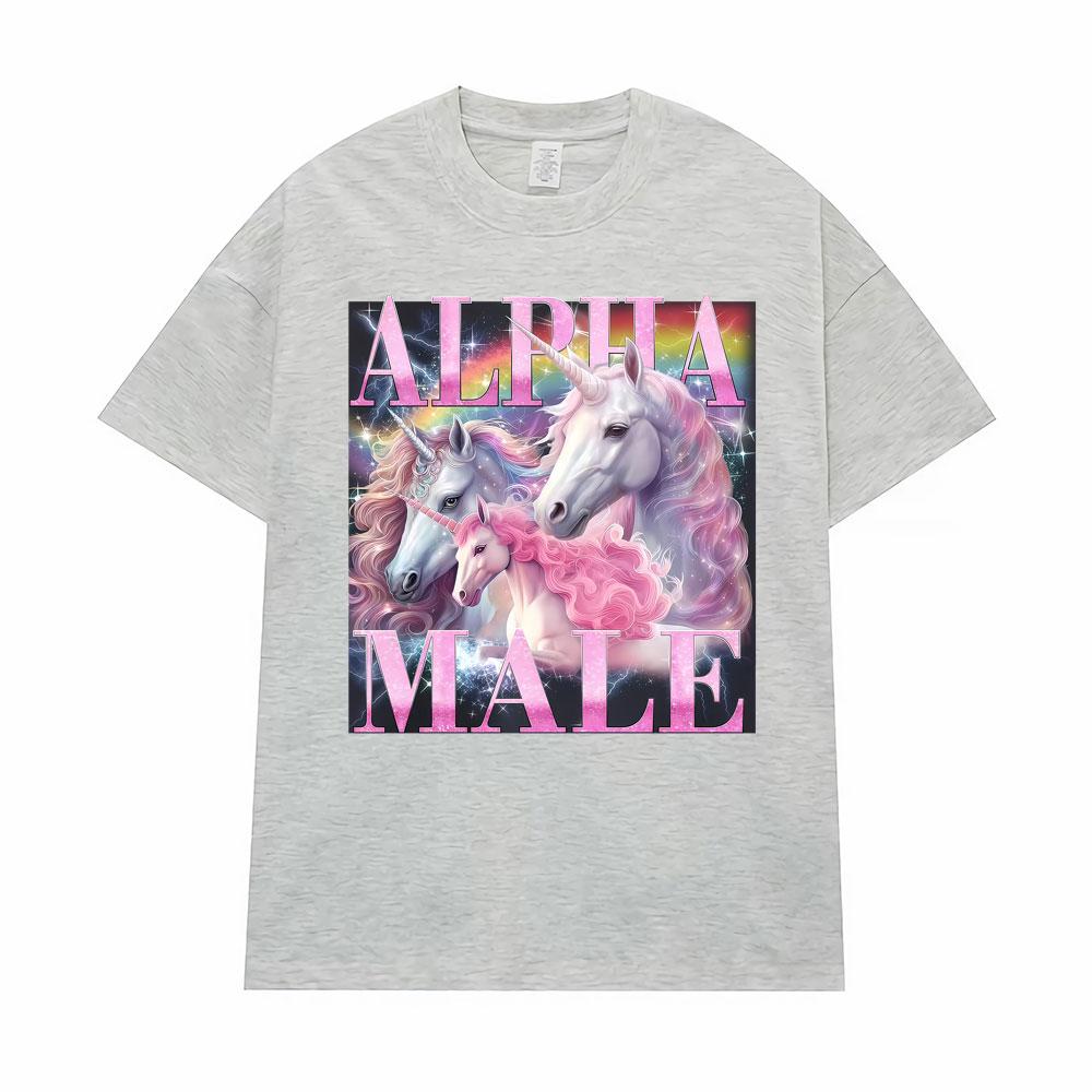 Alpha Male Rainbow Unicorn Funny Printed TShirt Men Women Oversized High Quality Classic T-Shirt Vintage Cotton Comfort T Shirts