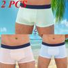 Men Underwear Mid-rise Wide Waistband Shorts Briefs U-convex Design Color Matching Ice Silk Seamless Panties Cutting Underwear