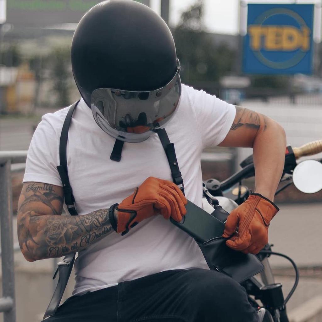 Harssidanzar Leather Motorcycle Gloves with Powersports Joint Protection Motorcycle Gloves Small Men's Touchscreen, GM028JP, Yellow,