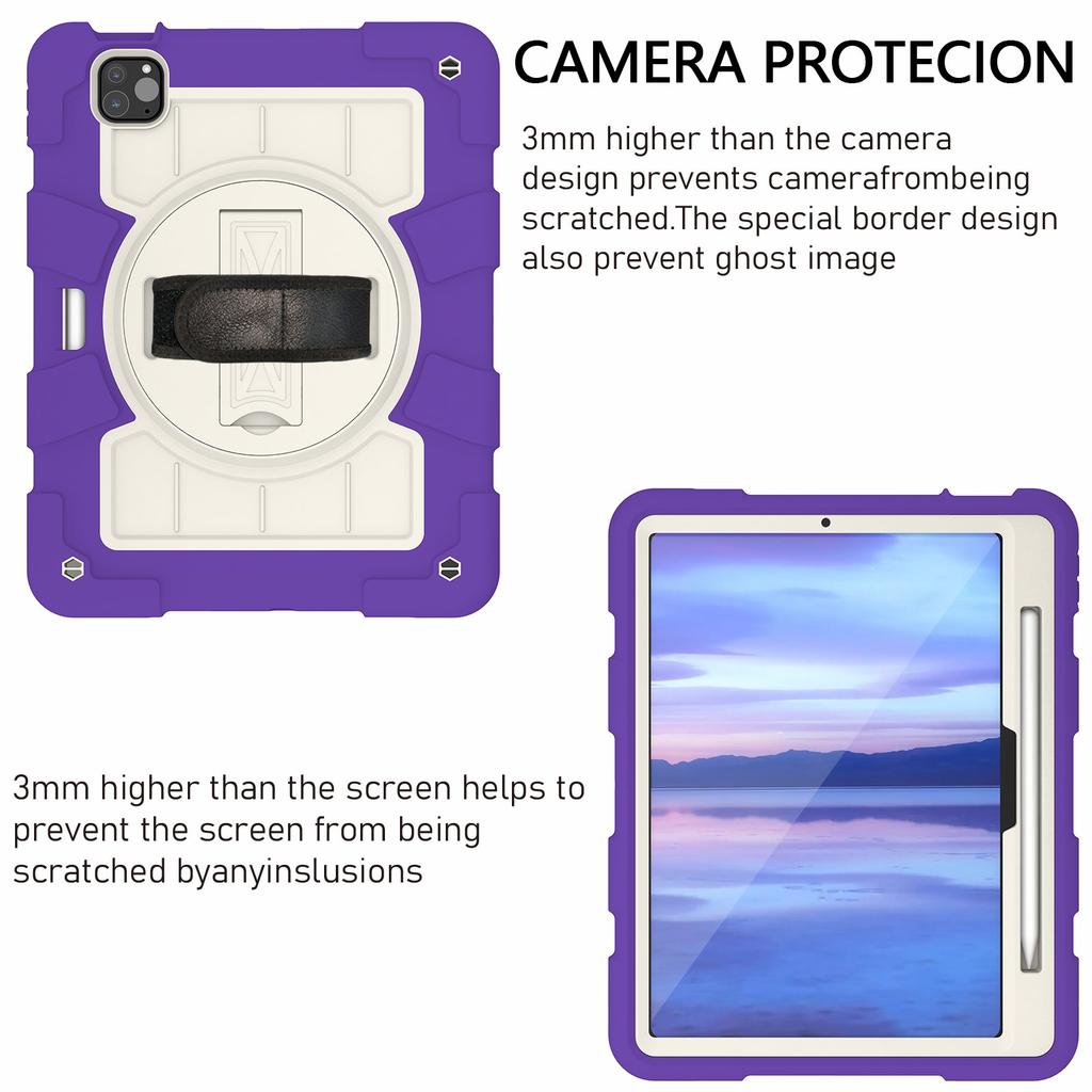 For iPad Pro 11 (2024) Kickstand Case with Shoulder Strap Rotating Hand Strap PC+TPU Tablet Cover