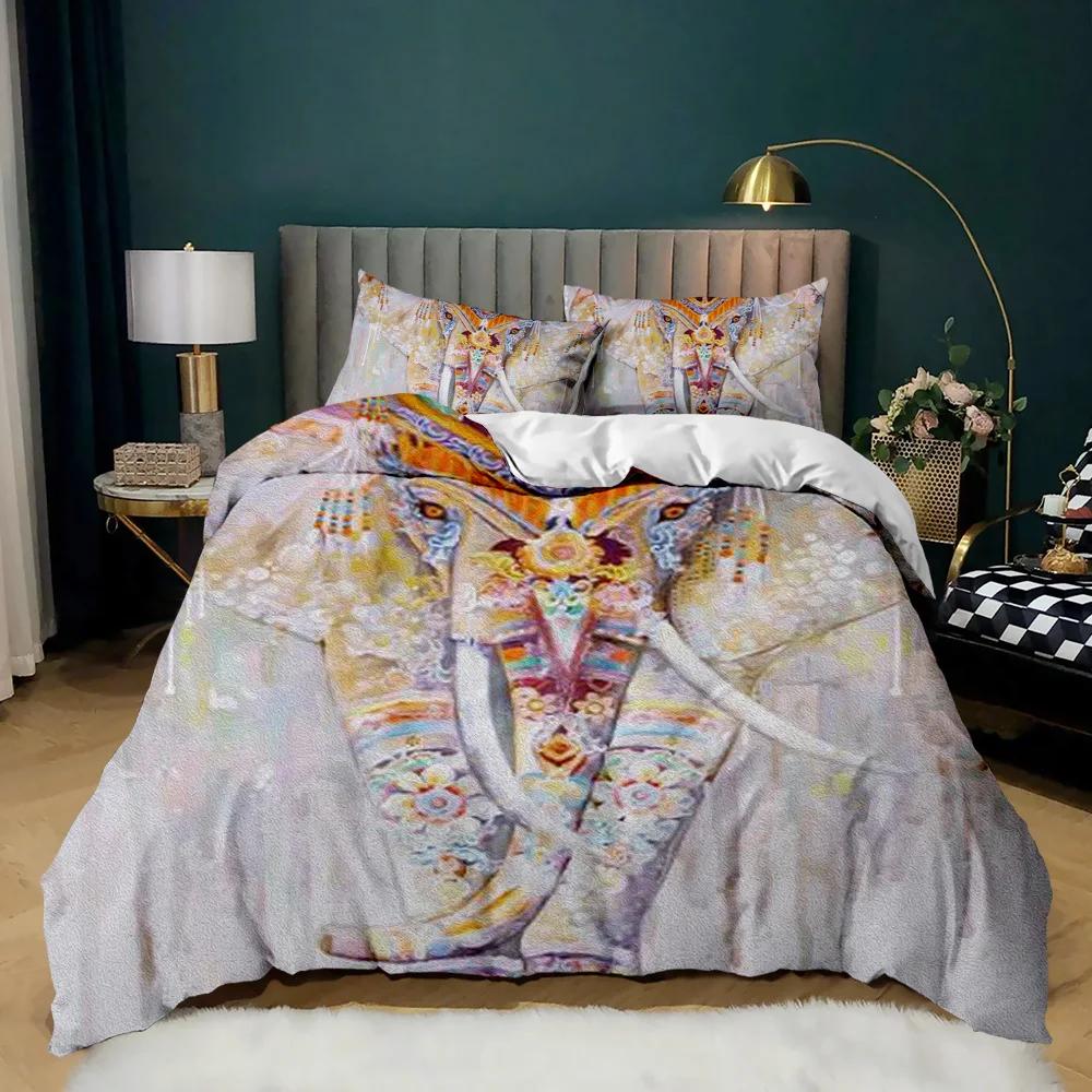 Boho Elephant Duvet Cover Set Bohemian Mandala Elephant Bedding Set Safari Animal Indian Exotic Queen King Polyester Quilt Cover