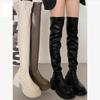 Thick-heeled Over-the-knee Boots, Women's Thick-soled Heightened Elastic Boots, Small People Are Huge, Good-looking and Thin, and White Long Women's