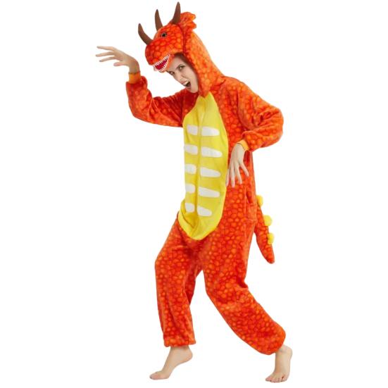 One-piece Cartoon Dinosuar Pajamas Cosplay Costume Halloween Parties Role-Playing Outfit Thick Flannel Sleepwear Winter Warmth Homewear Clothes